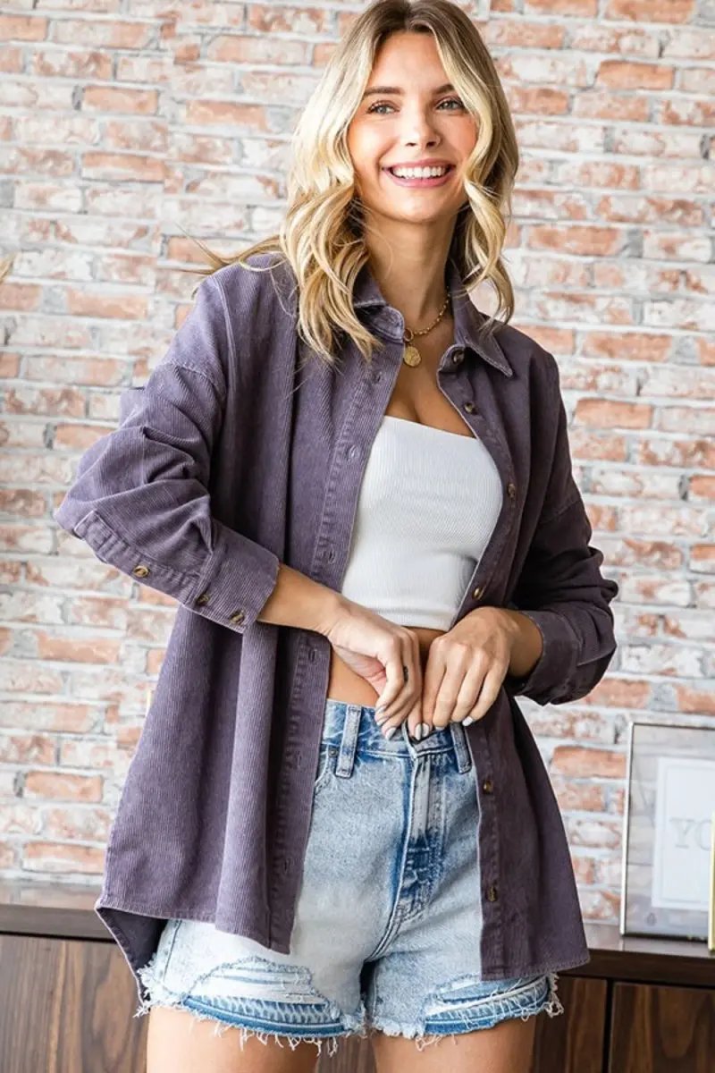 Trendsi Corduroy Shirt Women's Casual Button Down Long Sleeve Soft & Comfy Top