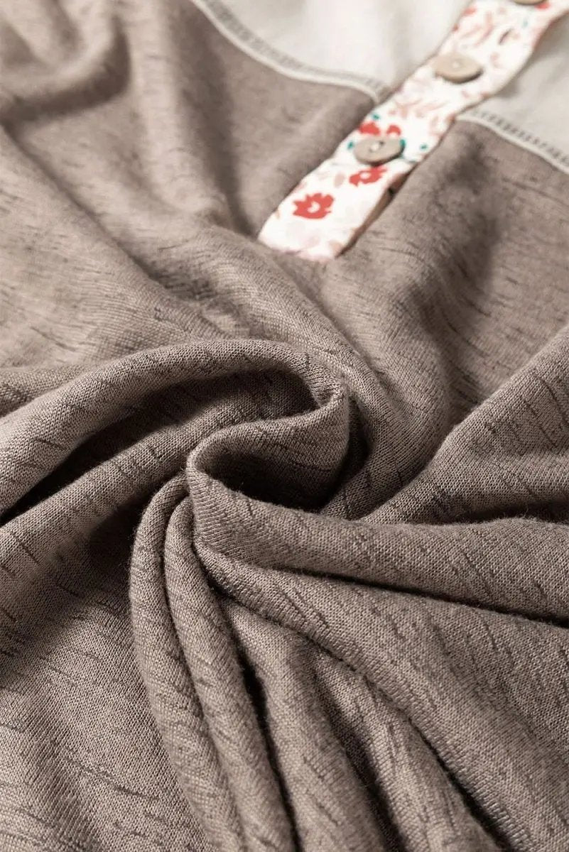 Trendsi Floral Half Button Women's Casual Long Sleeve T-Shirt - Soft & Stylish