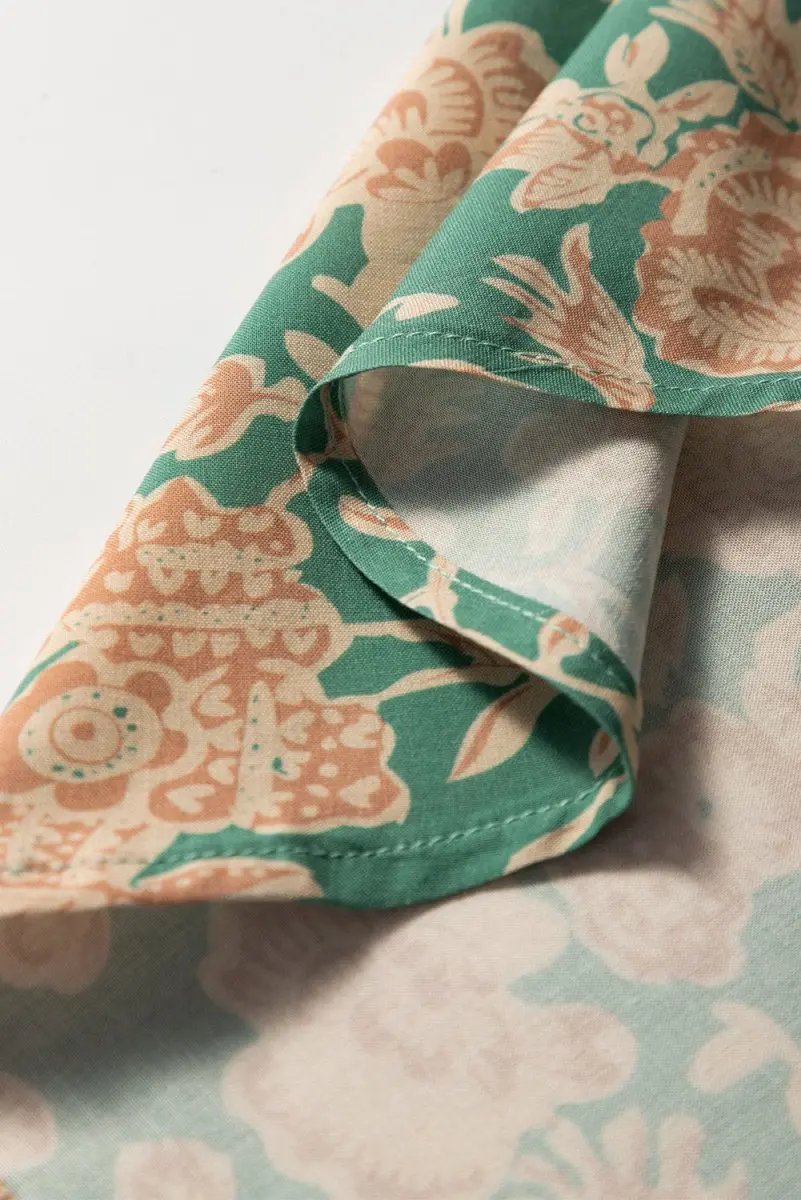 Love Salve Green Floral Blouse Women's Summer Top Pleated V-Neck Bohemian