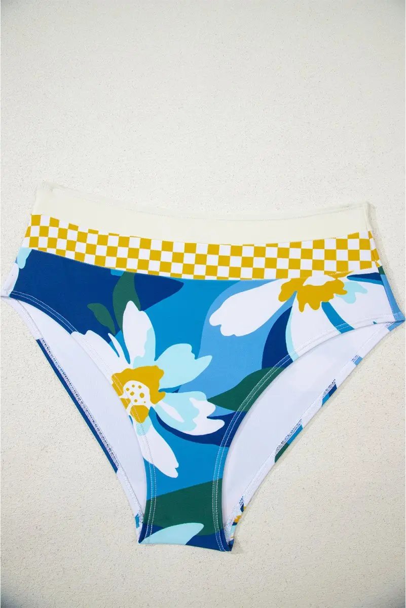 Love Salve Green Floral Bikini Women's Vacation Swimsuit Set - Cutout, High Waist