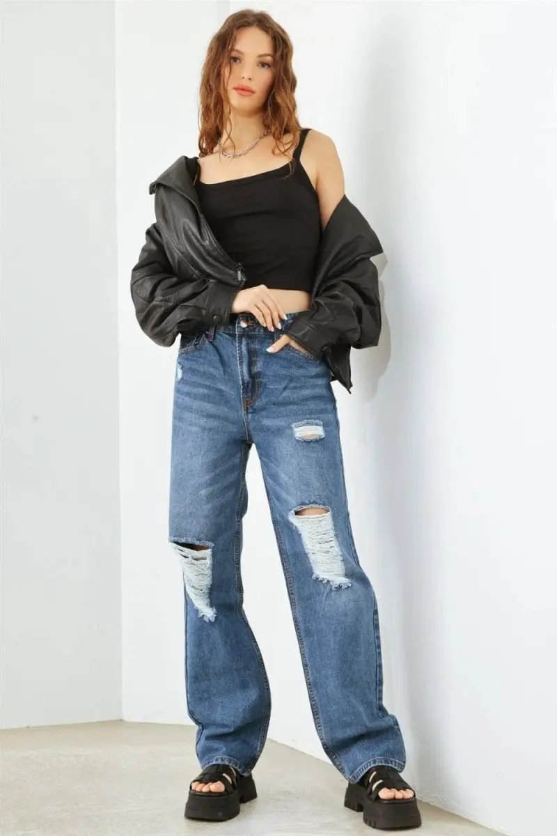 Trendsi Distressed High Waist Jeans Women's Fashion Denim USA Shipped