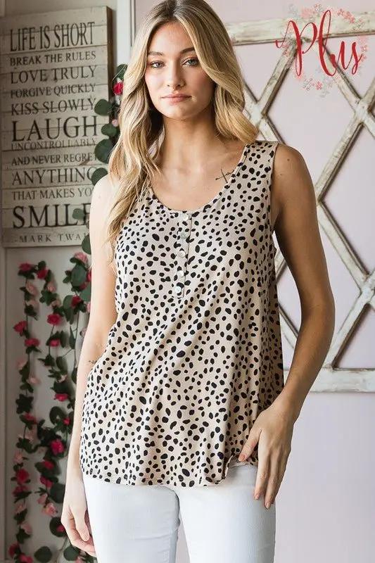 Trendsi Animal Print Top Women's Plus Size Sleeveless Button-Down Top USA Ship