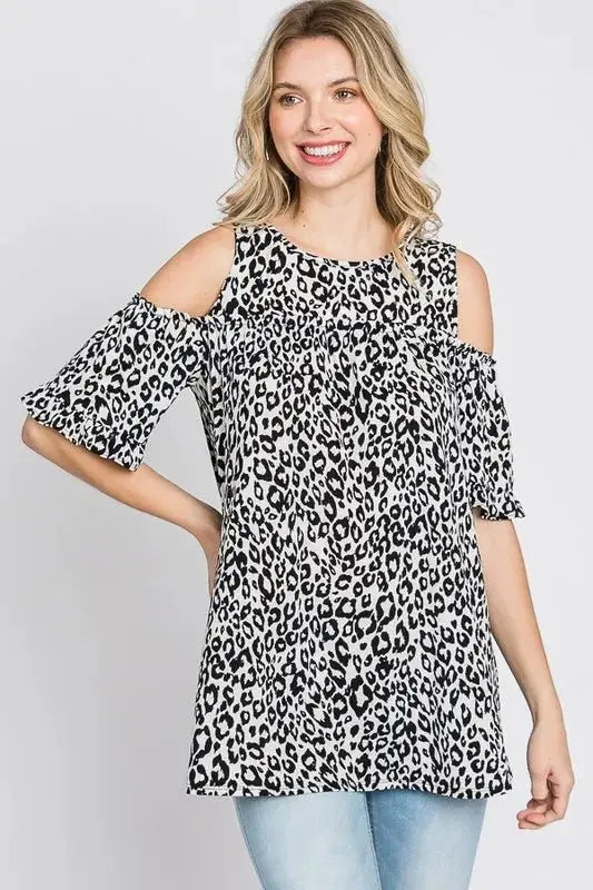 Trendsi Leopard Cold Shoulder Women's Plus Size T-Shirt - Trendy & Comfy