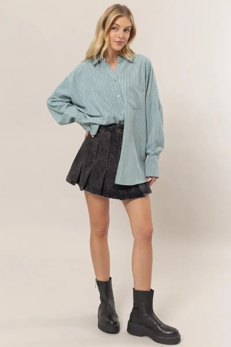 Trendsi Stripe Oversized Shirt Women's Casual Button Down Top - Comfy Fit