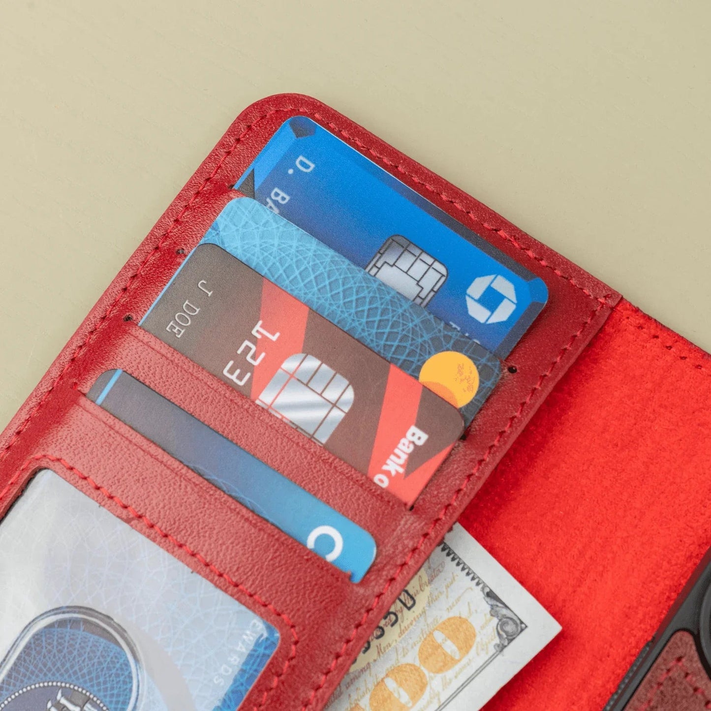 iPhone 16 Series Red Leather Wallet Case - New York