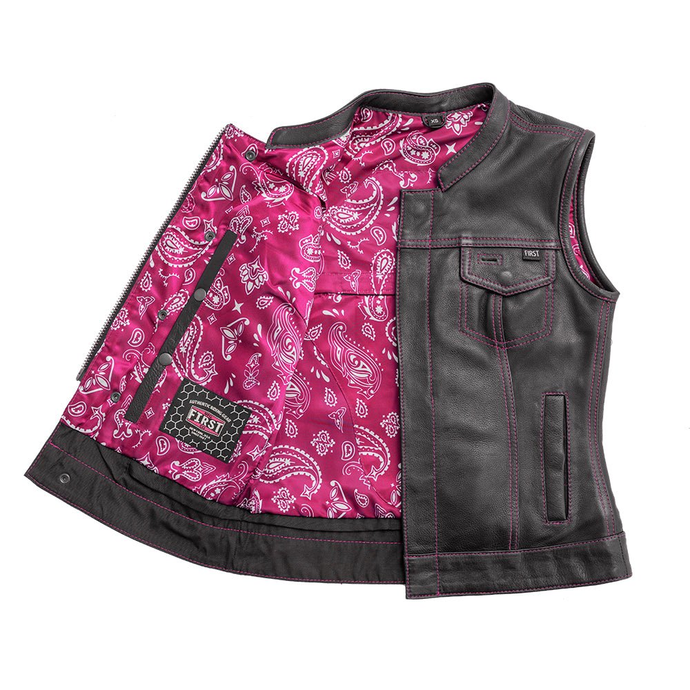 Jessica Women's Motorcycle Leather Vest - Pink - Limited Edition
