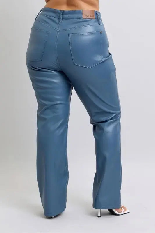 Trendsi Judy Blue Faux Leather Bootcut Pants Women's Plus Size Tummy Control USA