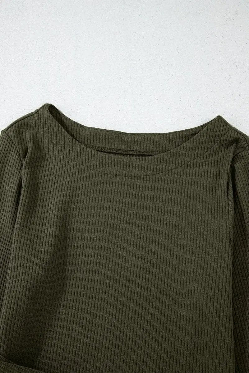 Love Salve Green Ribbed Mini Dress Women's Daily Bodycon Dress - Slim Fit, Ruched