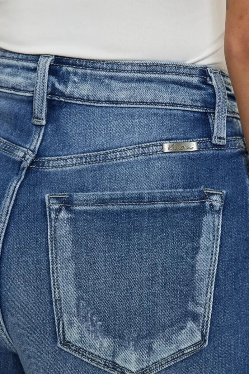 Denim Shorts - High Rise Raw Hem - Casual Trendy Style