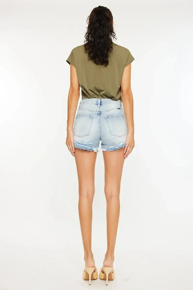 Women's Denim Shorts - High Rise Raw Hem - Casual Summer