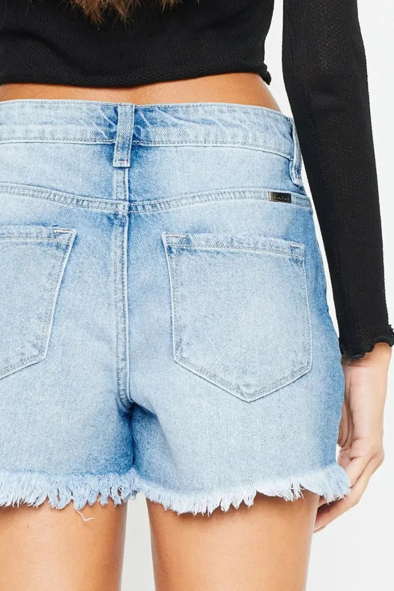 Denim Shorts - High Waist - Frayed Hem