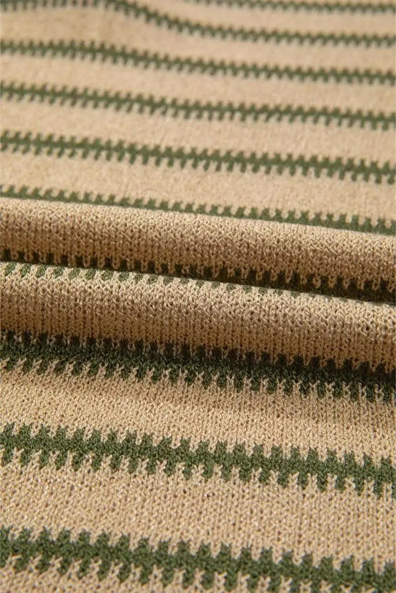 Love Salve Khaki Stripe Women's Casual Sweater Comfy Drop Shoulder Knit Top