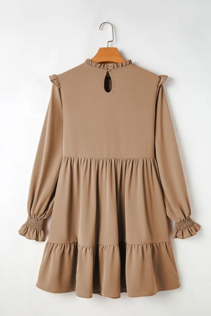 Love Salve Beige Ruffled Dress Daily Wear Women's A-Line Dress Elegant, Frilled