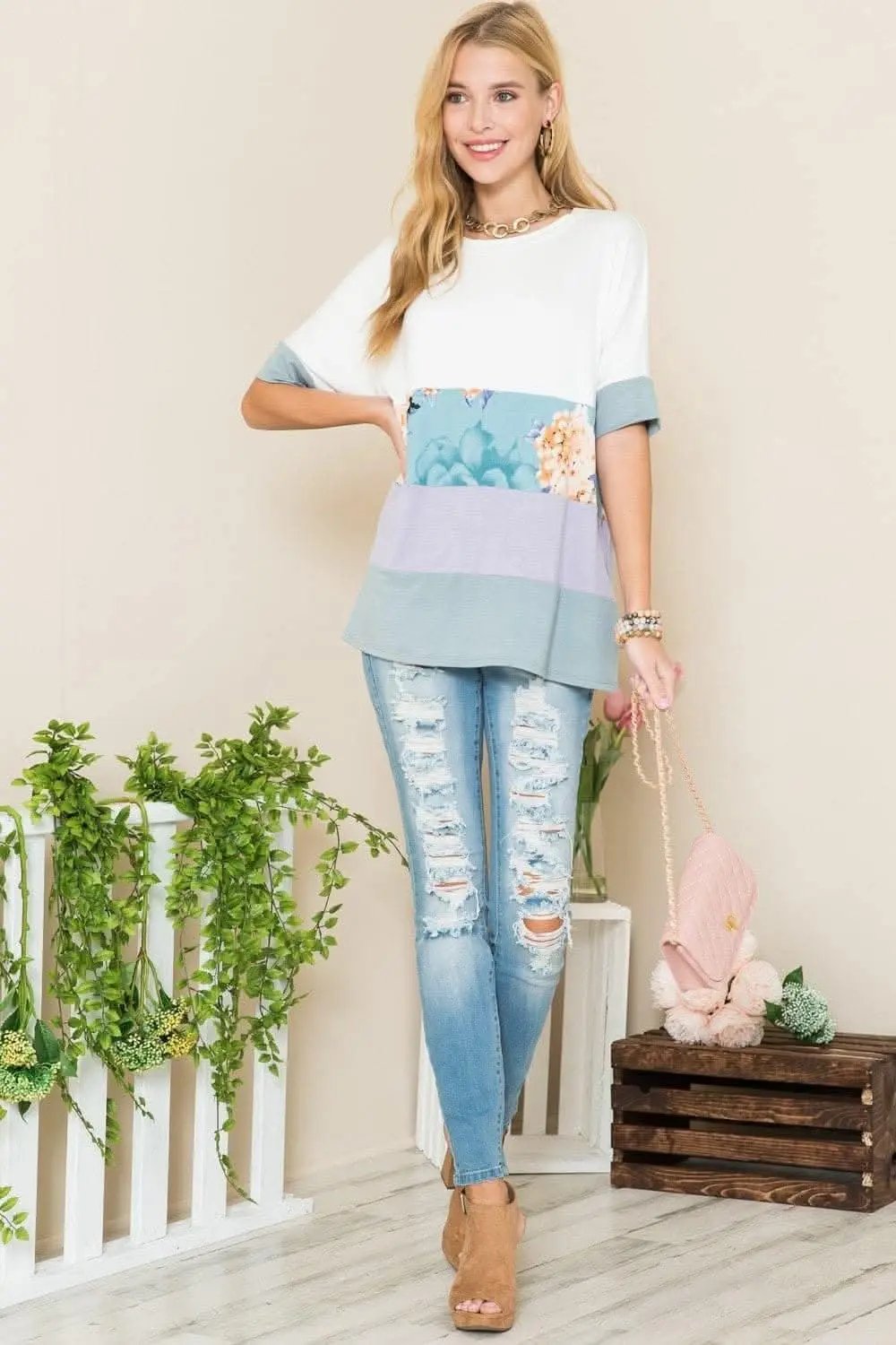 Plus Size Color Block Tee - Soft & Comfy - Casual T-Shirt