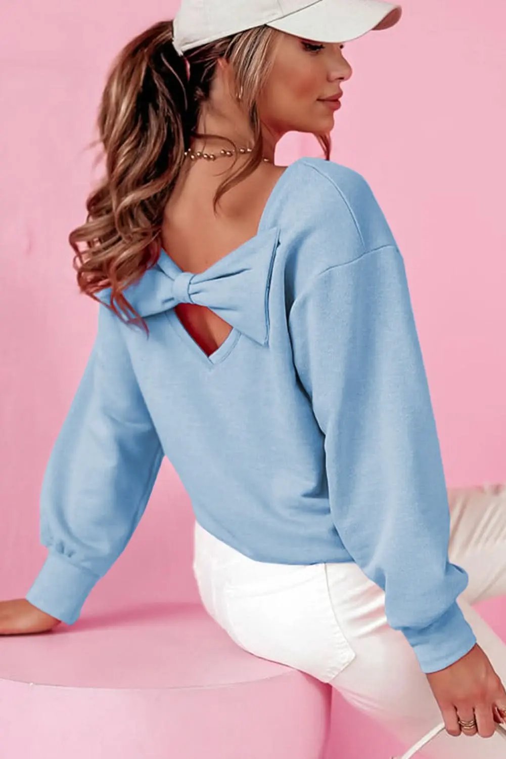 Love Salve Sky blue bowknot sweatshirt