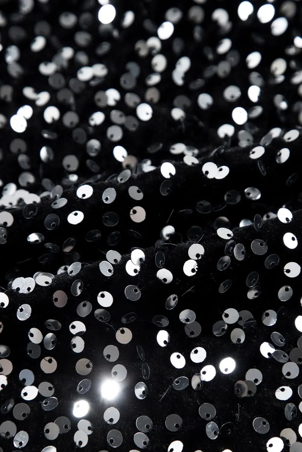 Love Salve Black Sequined Long Sleeve Crew Neck Cropped Blous