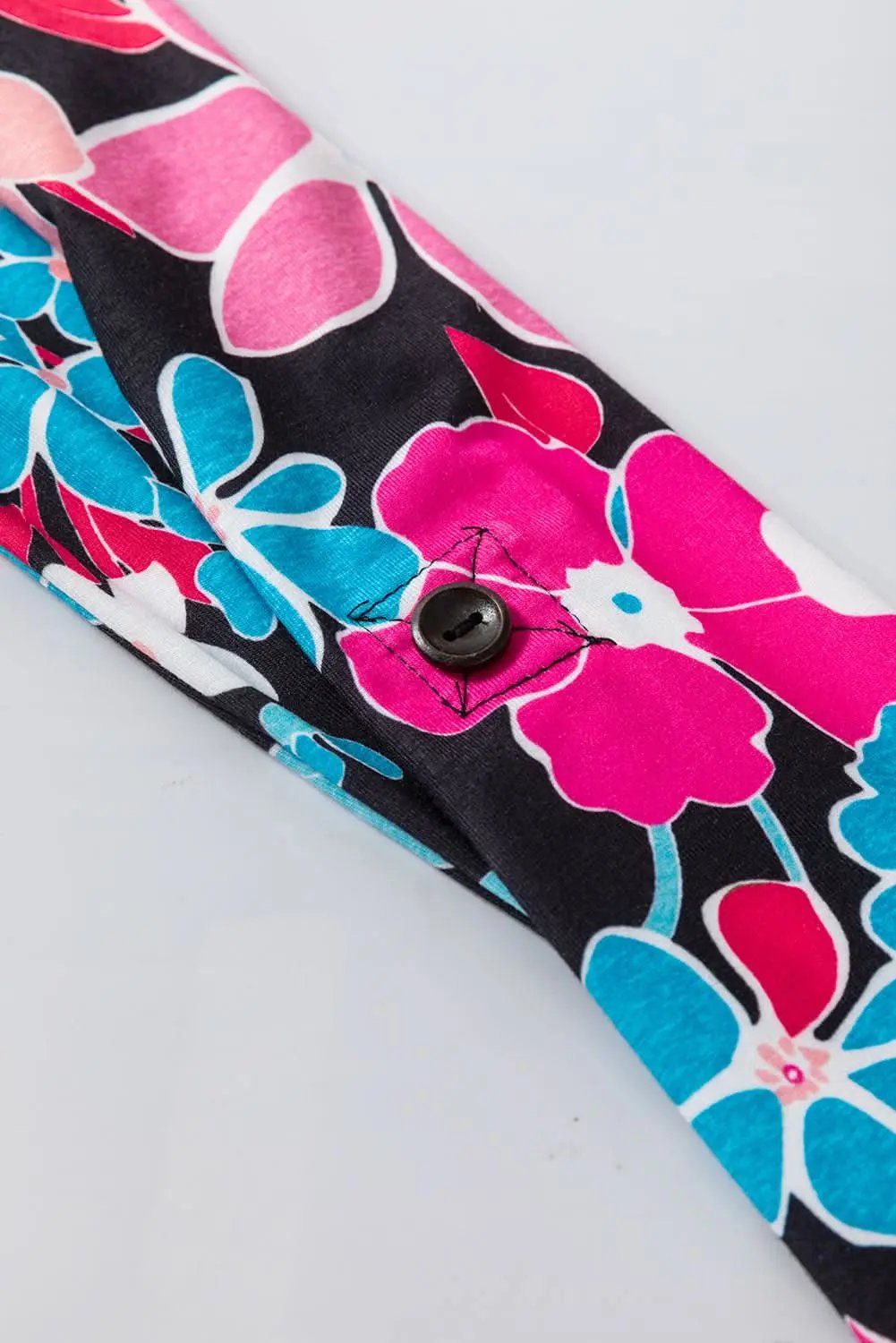 Love Salve Pink Floral V Neck Roll Tab Sleeve Blouse