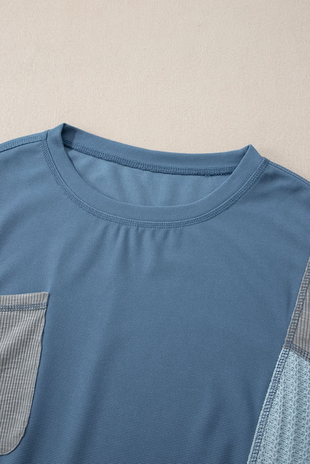 Love Salve Dusk Blue Colorblock Stitching Patchwork Buttoned