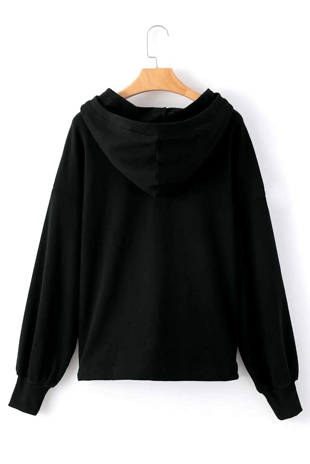 Love Salve Black Solid Kangaroo Pocket Half Zipper Oversized