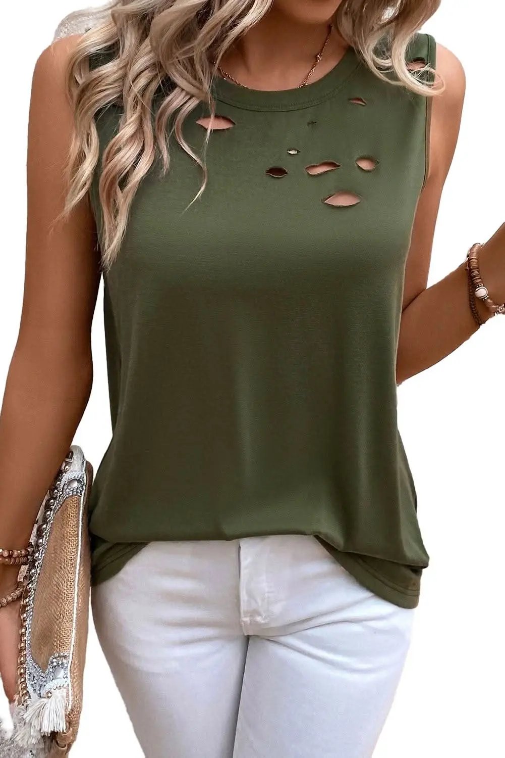 Love Salve Jungle green distressed tank top