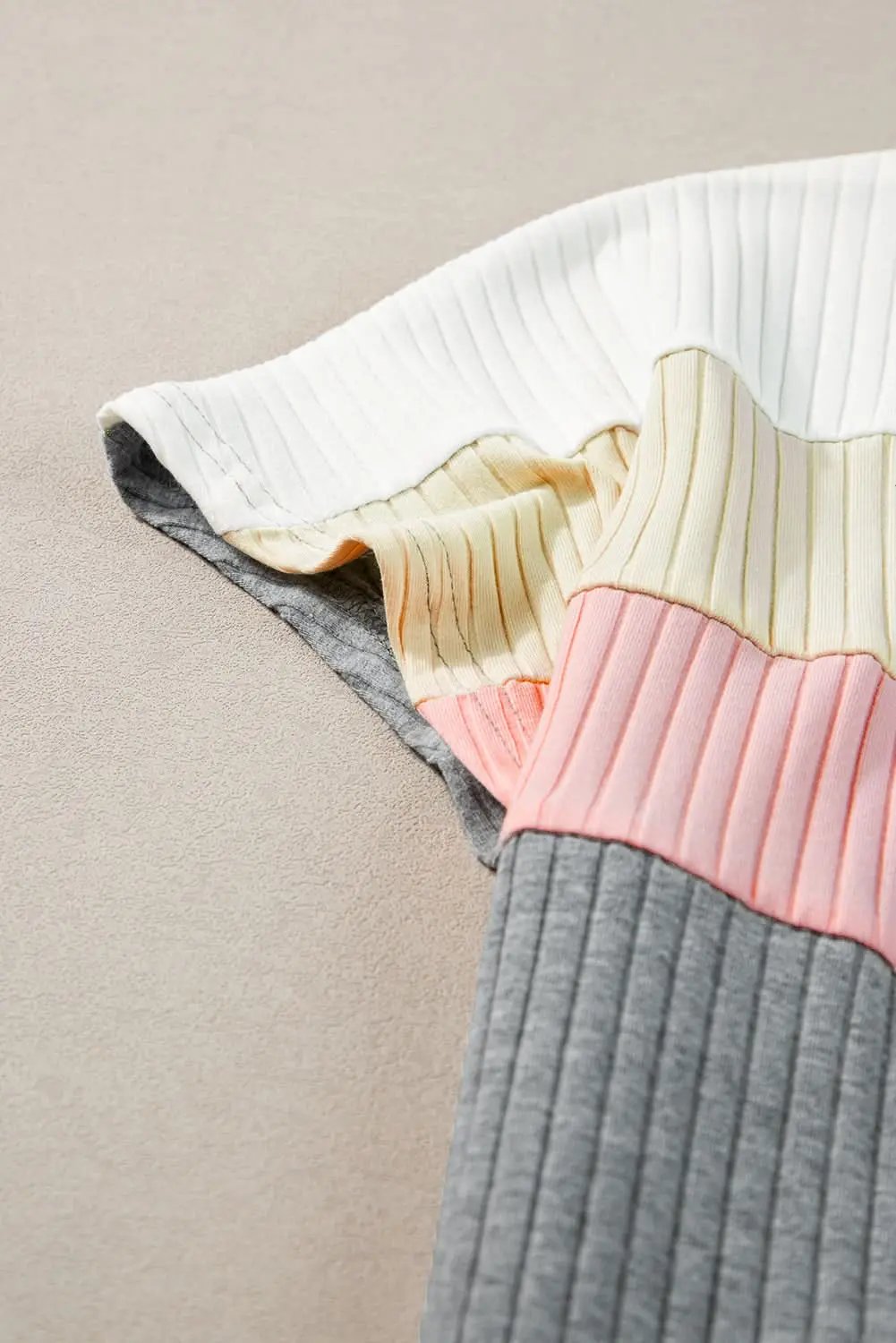 Love Salve Gray Ribbed Color Block Patchwork T-shirt