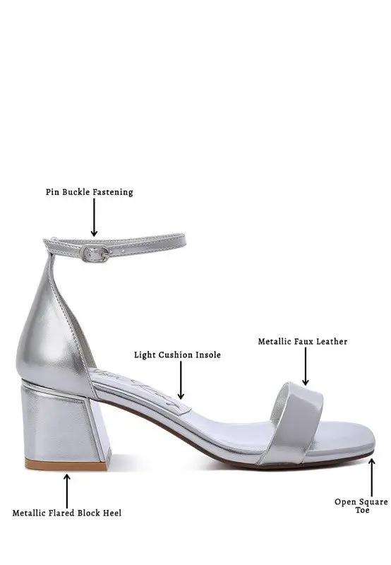 Sandals - Metallic Block Heel - Elegant Occasion Footwear