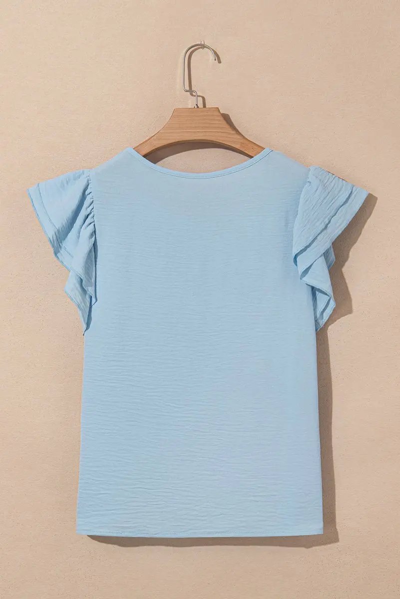 Love Salve Mist Blue Blouse Women's Daily Ruffled Sleeve Elegant Top