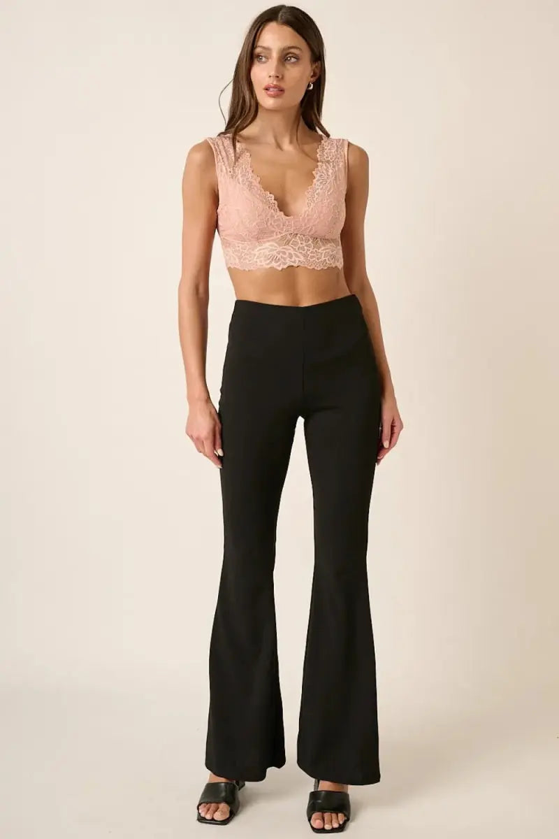 Women's Crepe Knit Pants - Elastic Waist - Flare Leg Loungewear