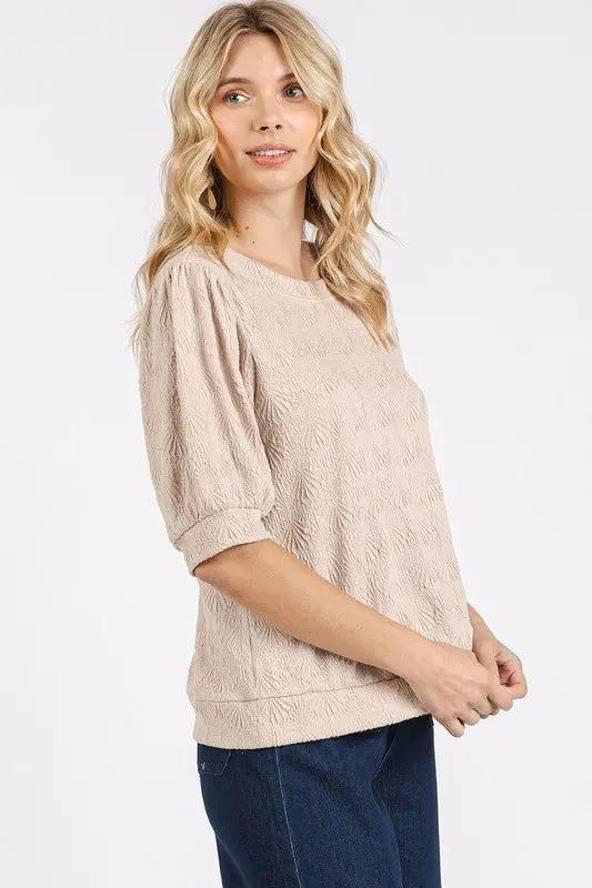 Knit Top - Short Puff Sleeve - Casual Shirt