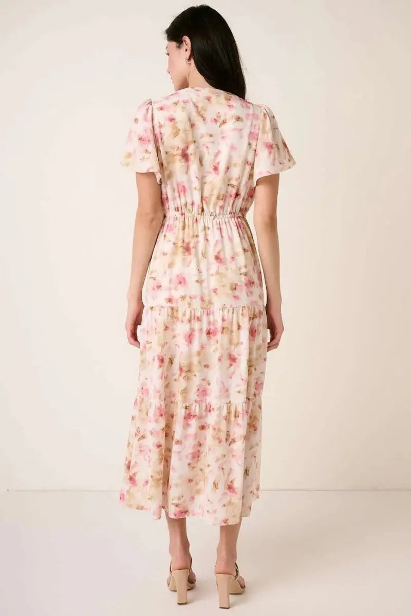 Trendsi Flower Maxi Dress Women's Summer Casual V-Neck Flutter Sleeve