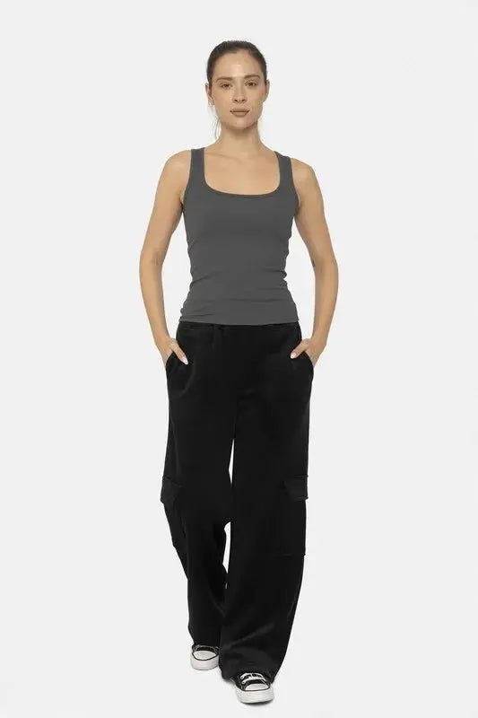Corduroy Cargo Pants - Elastic Waist, Comfy - Casual