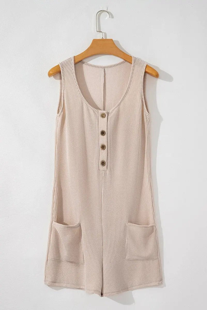 Knit Romper - Sleeveless Pockets - Summer Casual