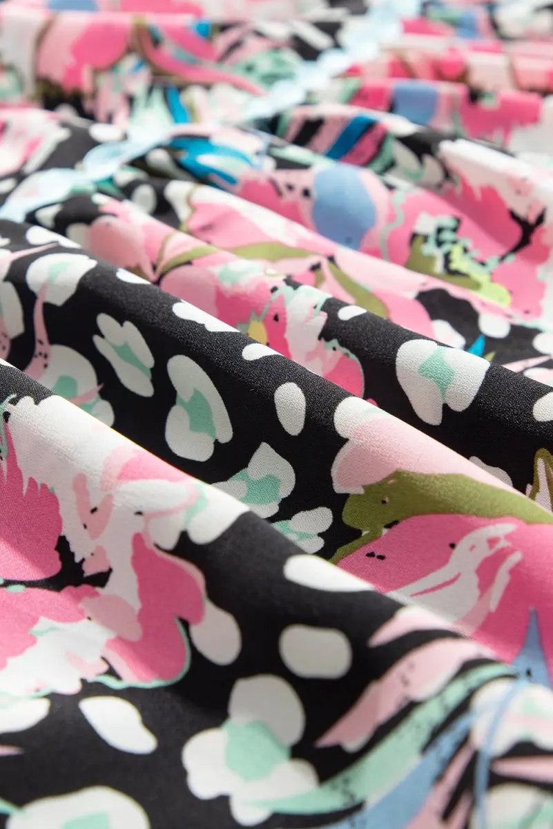 Love Salve Pink Floral Mini Dress Women's Daily Wear Tiered A-Line Ruffle Sleeve