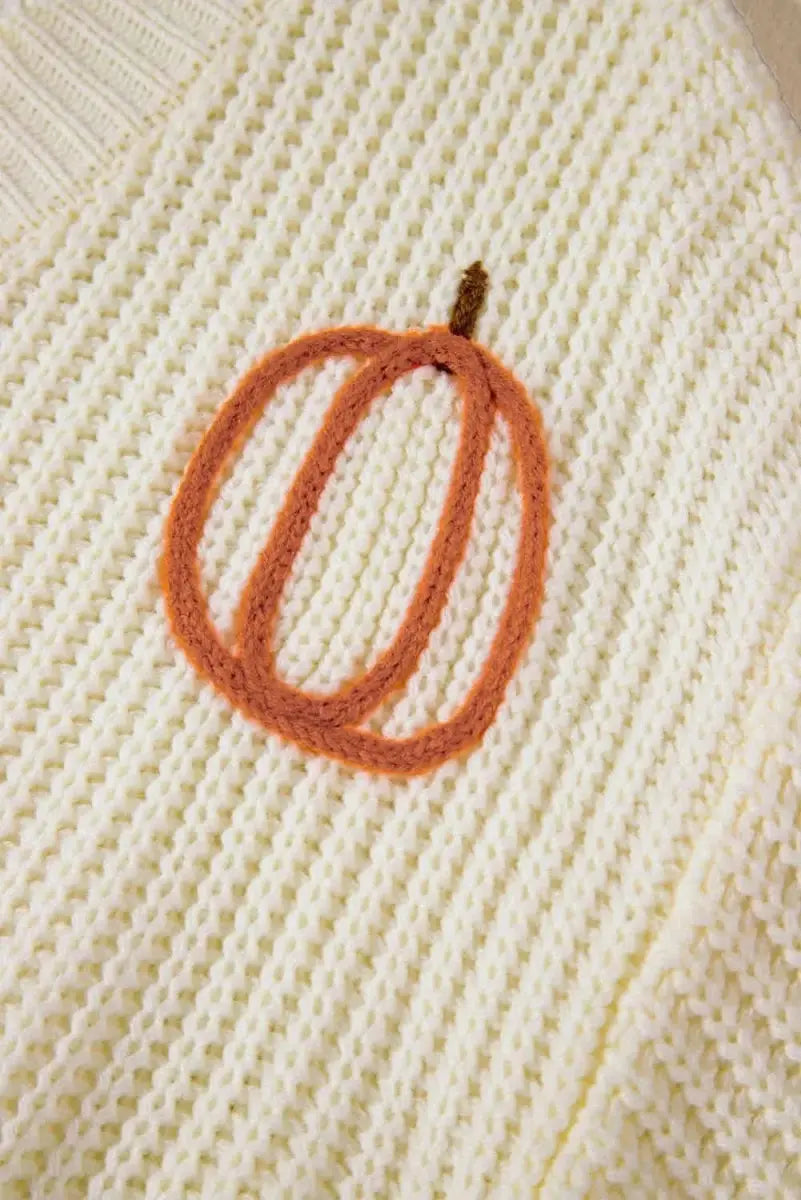 Trendsi Raw Hem Pumpkin V-Neck Women's Fall Sweater - Cozy & Trendy