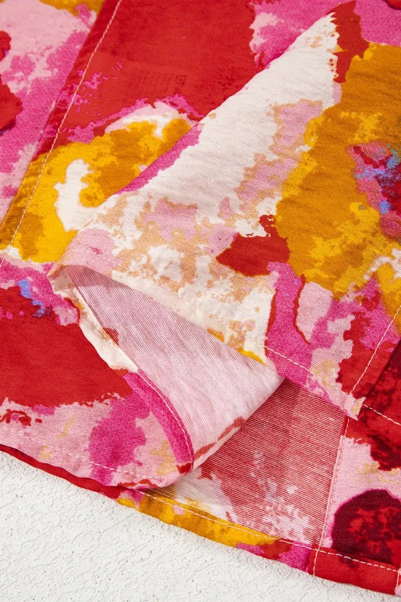 Love Salve Red Ruffle Blouse Women's Daily Abstract Print Southern Belle Top: Summer Ready