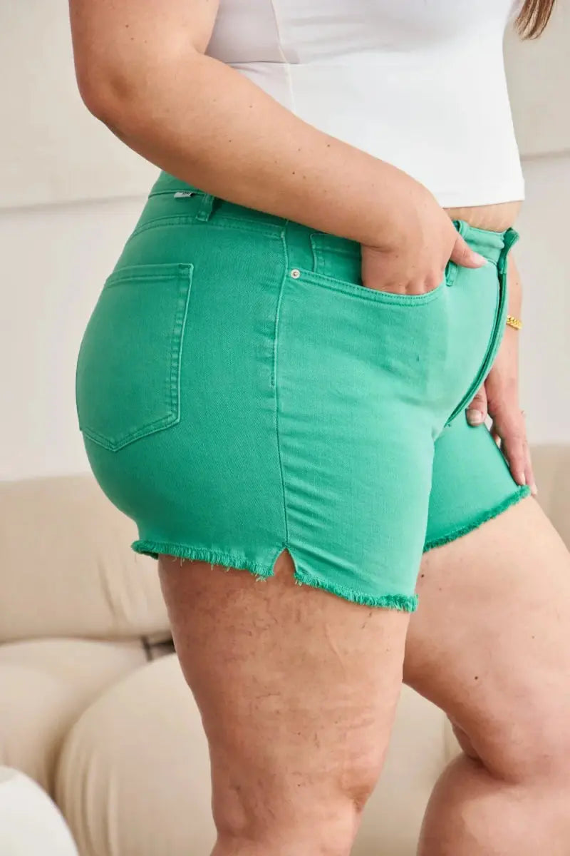 Denim Shorts - Tummy Control - Raw Hem Casual