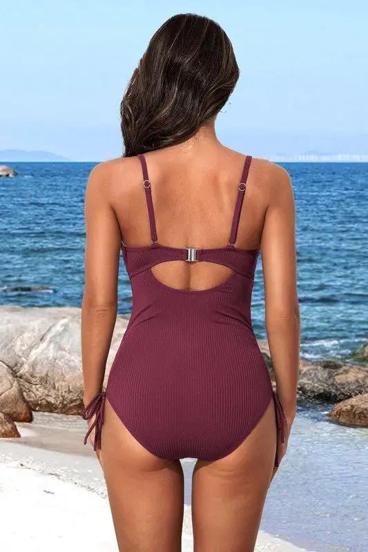 Women's Ribbed Swimsuit - High Cut Push Up - Tie Side One Piece