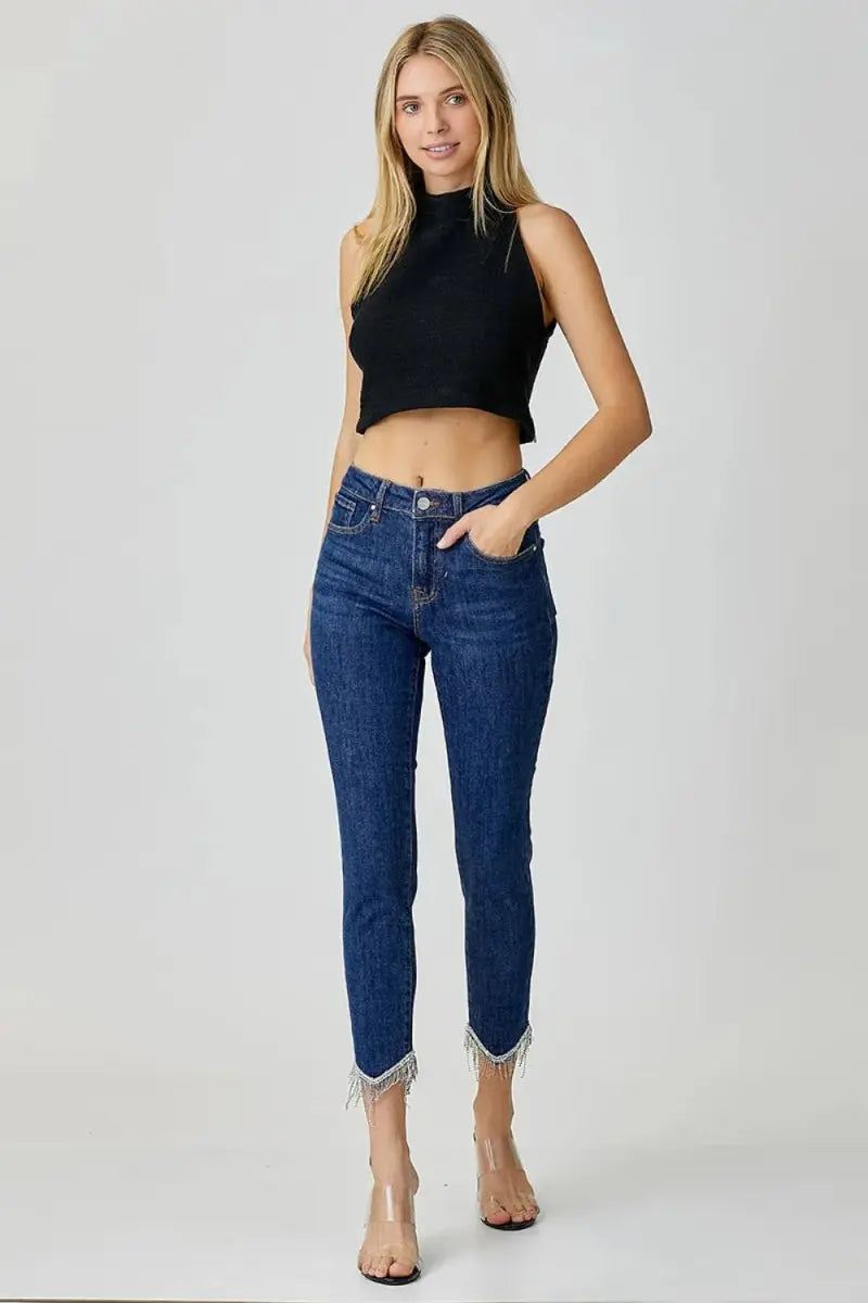 Jeans - Embellished Mid Rise - Crop Skinny