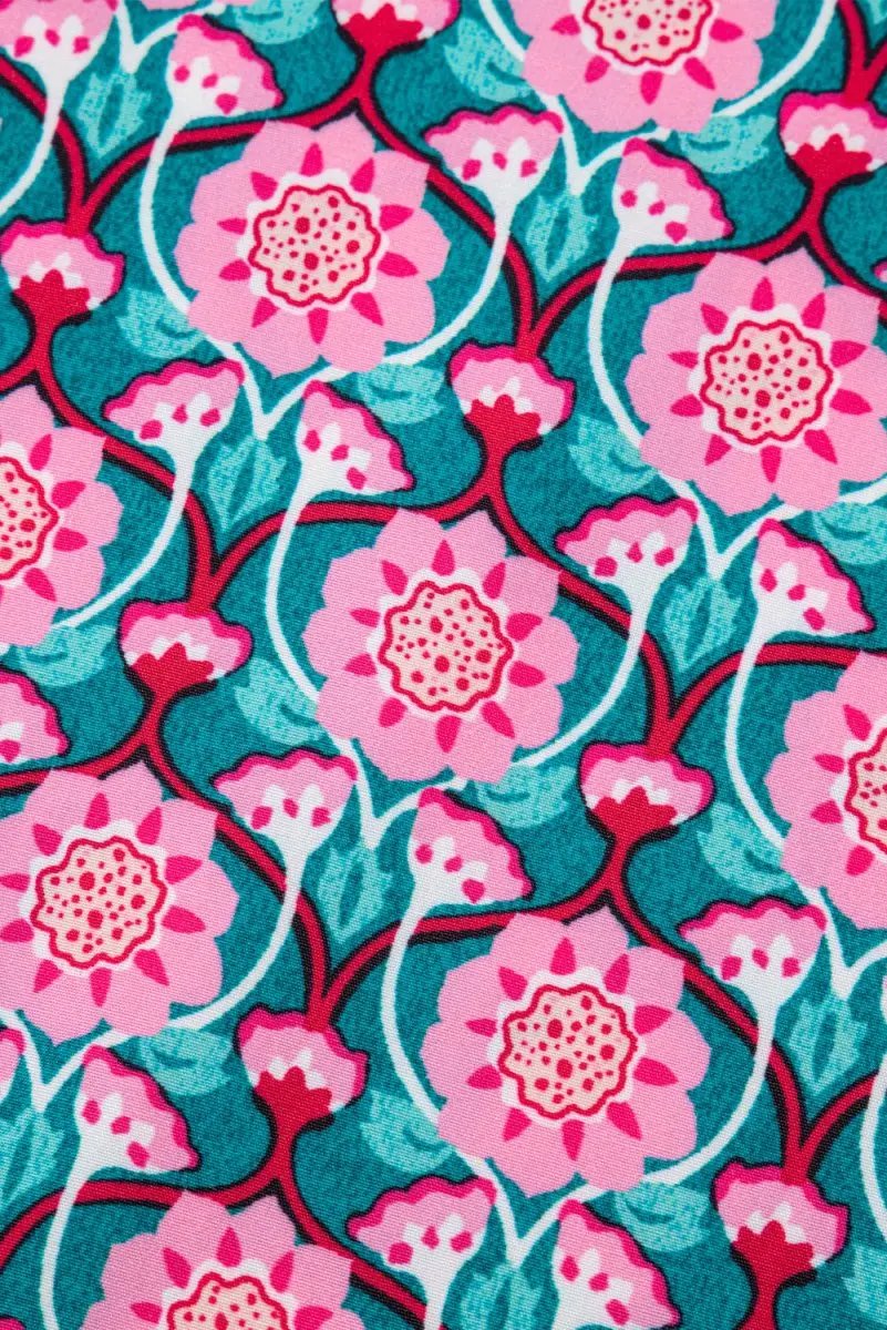 Love Salve Pink Floral Top Women's Daily Wear Blouse Ruffle V-Neck Puff Sleeve