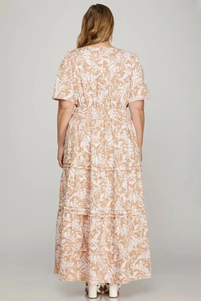 Trendsi Printed Maxi Dress Women's Casual Tiered Pintuck Woven Summer Dress