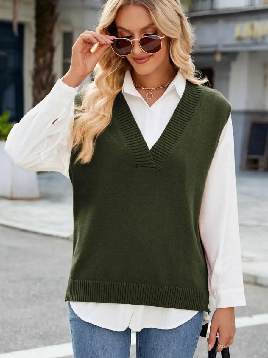Sweater Vest - V-Neck Acrylic - Women's Layering Fashion