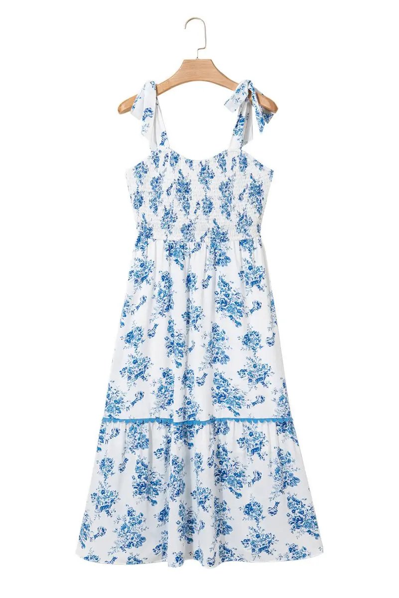 Love Salve Floral Dress Women's Vacation A-Line Shirred Knot Summer Dress