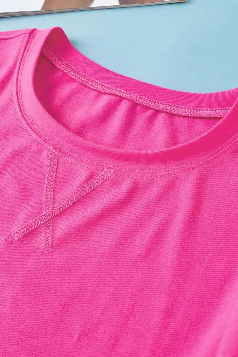 Trendsi Slit Round Neck Tee Women's Casual Top Half Sleeve Soft Fabric