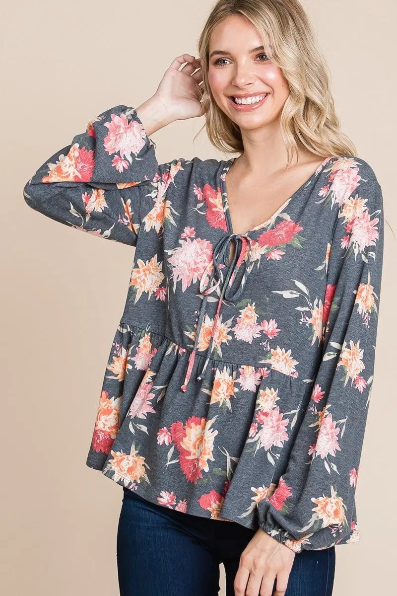 Trendsi Floral Babydoll Women's Long Sleeve Blouse USA Shipped Shirt