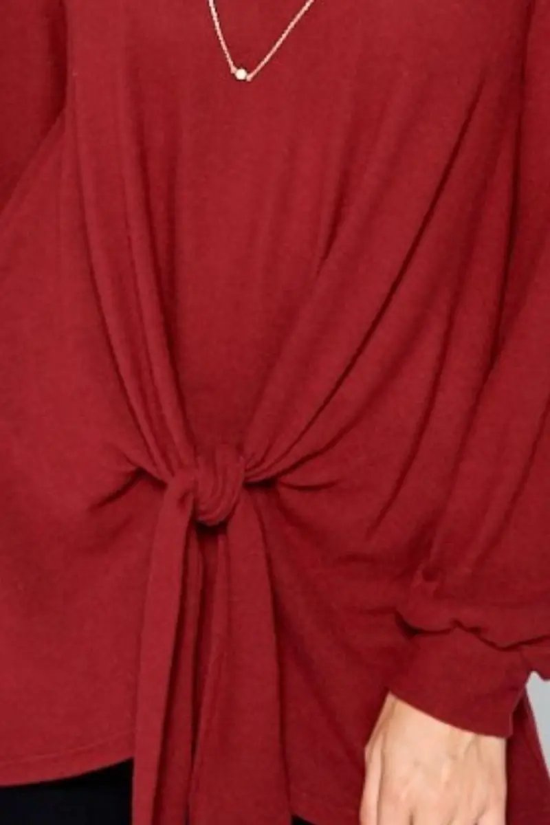 Trendsi Hacci Blouse Women's Round Neck Knot Front Top USA Shipped