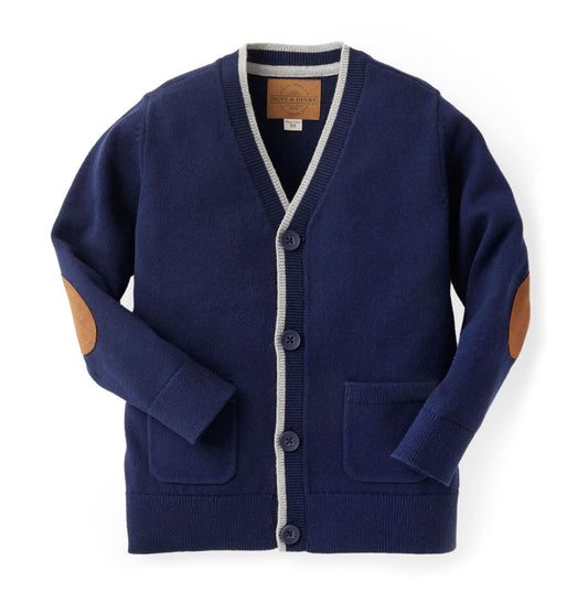 Tipped Organic Cardigan with Elbow Patches
