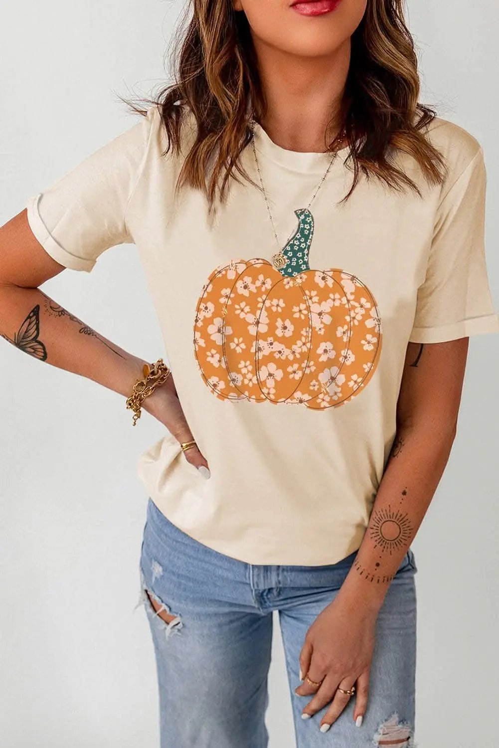 Trendsi Pumpkin Print Tee Women's Fall Fashion Graphic Top - Soft & Comfy