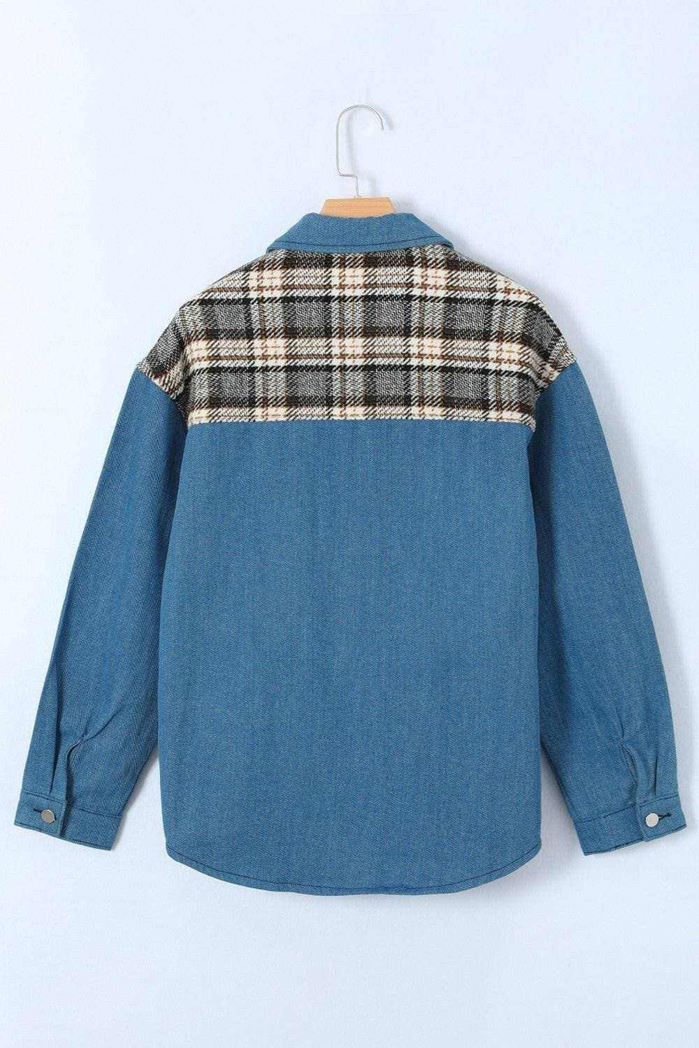 Denim Jacket - Plaid Pocket - Stylish