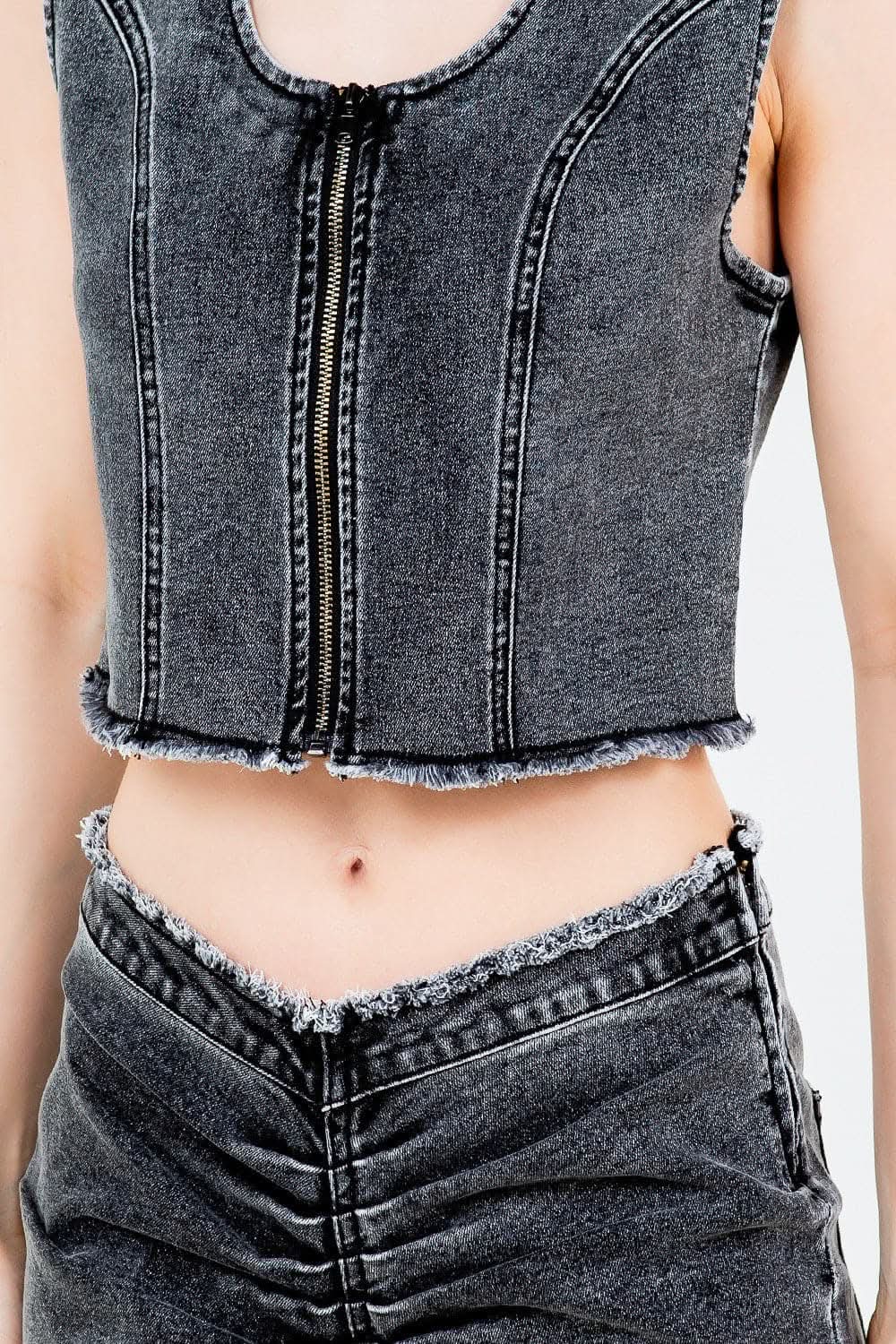 Trendsi Denim Vest Women's Cropped Raw Hem Fashion Top USA Shipped