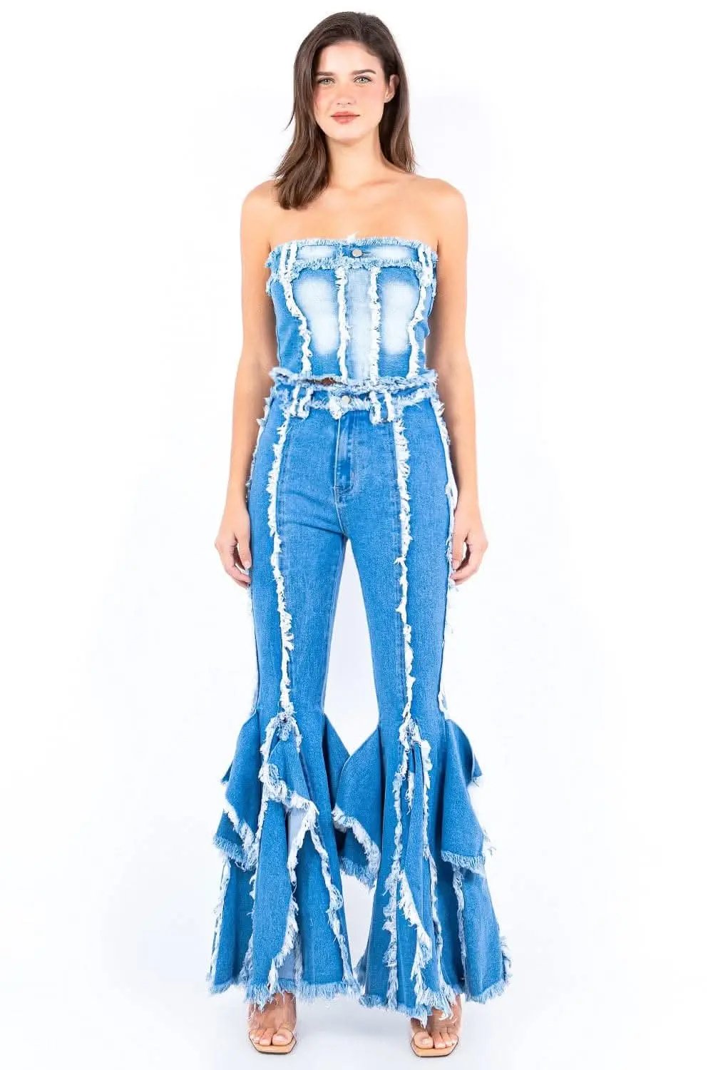 Trendsi Premium Frayed edge denim corset top